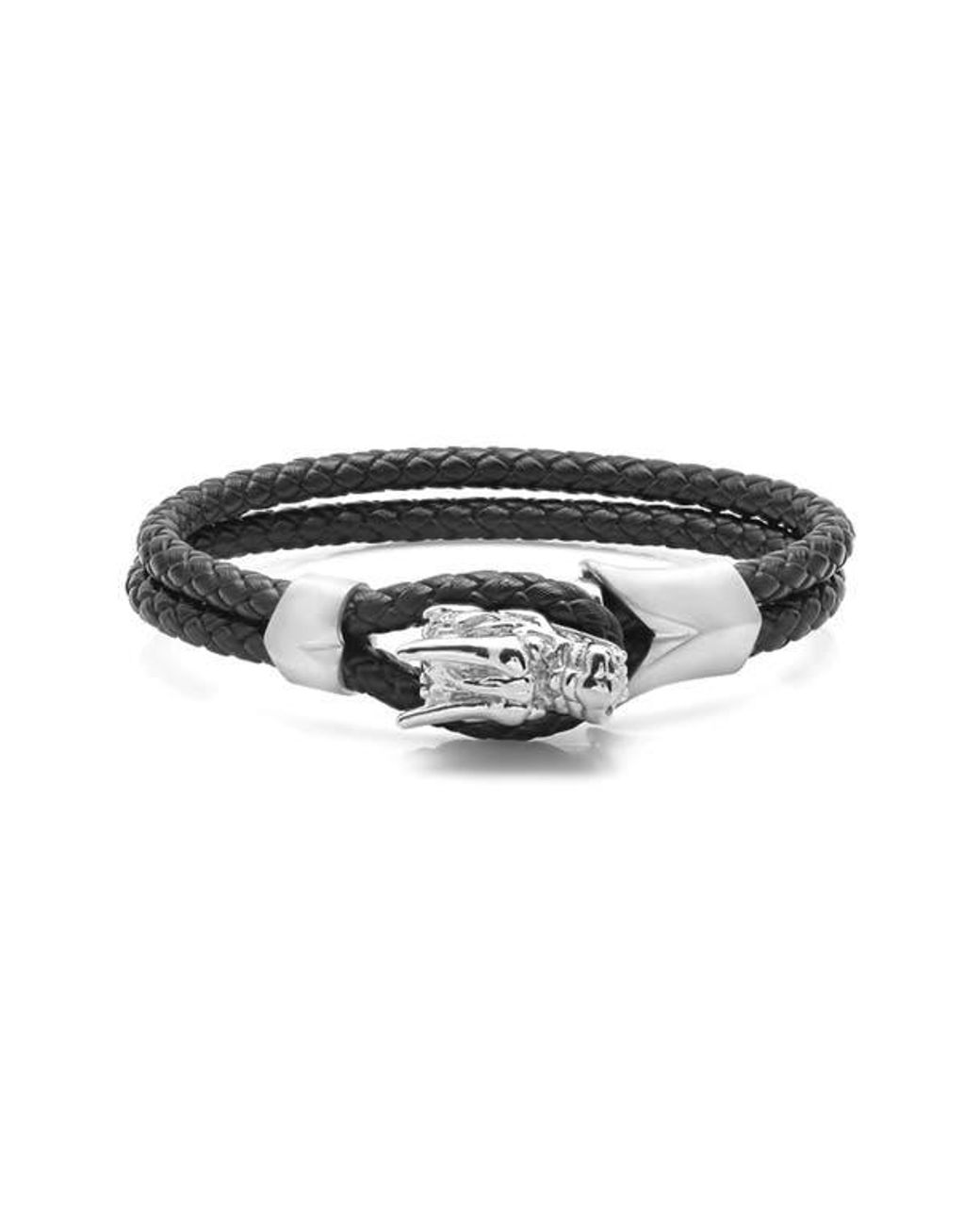 Steeltime Black Braided Leather Bracelet for men