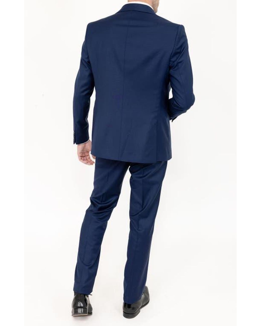 PINOPORTE Blue Solid Stretch Wool Suit for men