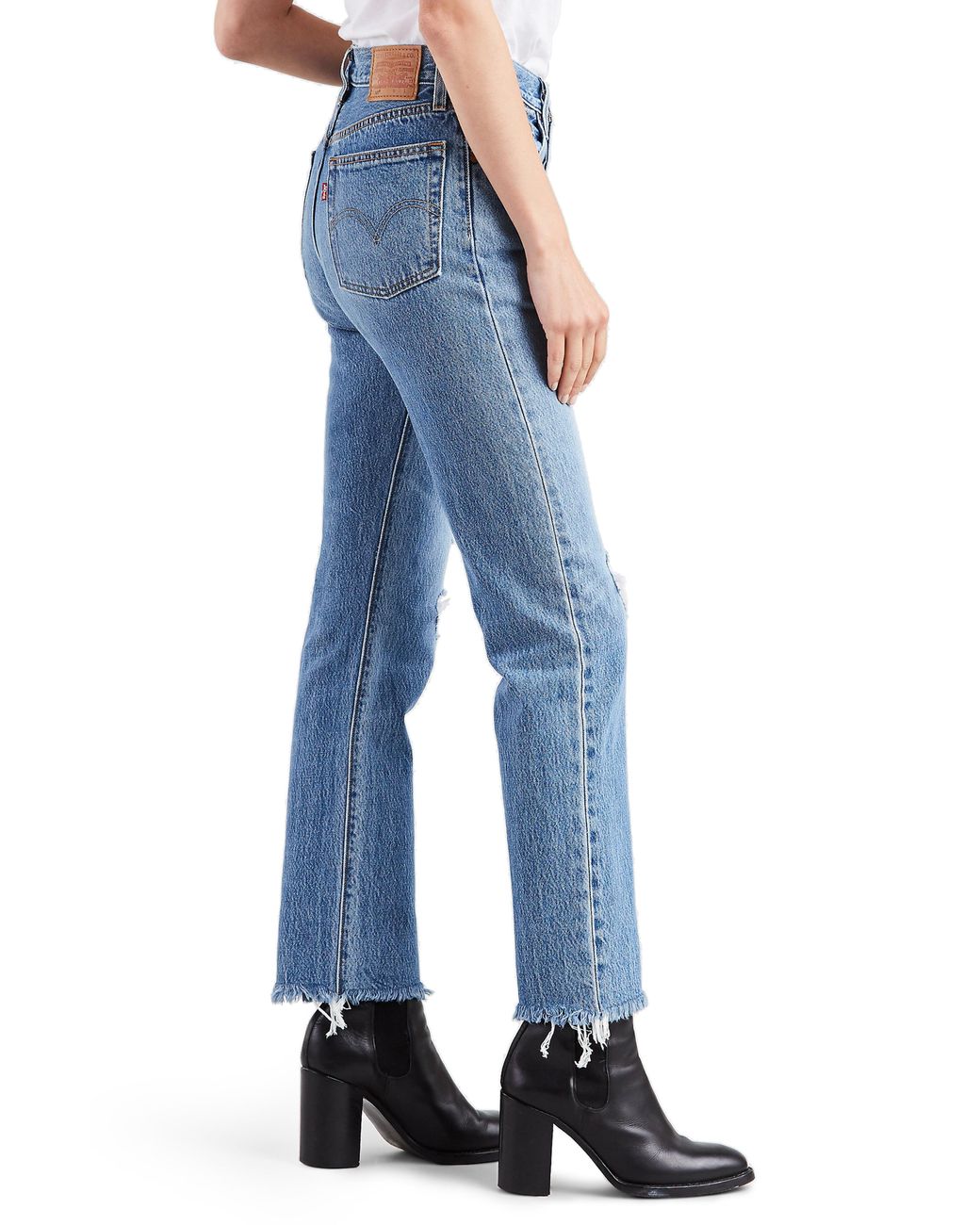 Levi's 501 High Waist Ripped Fray Hem Skinny Jeans in Blue | Lyst
