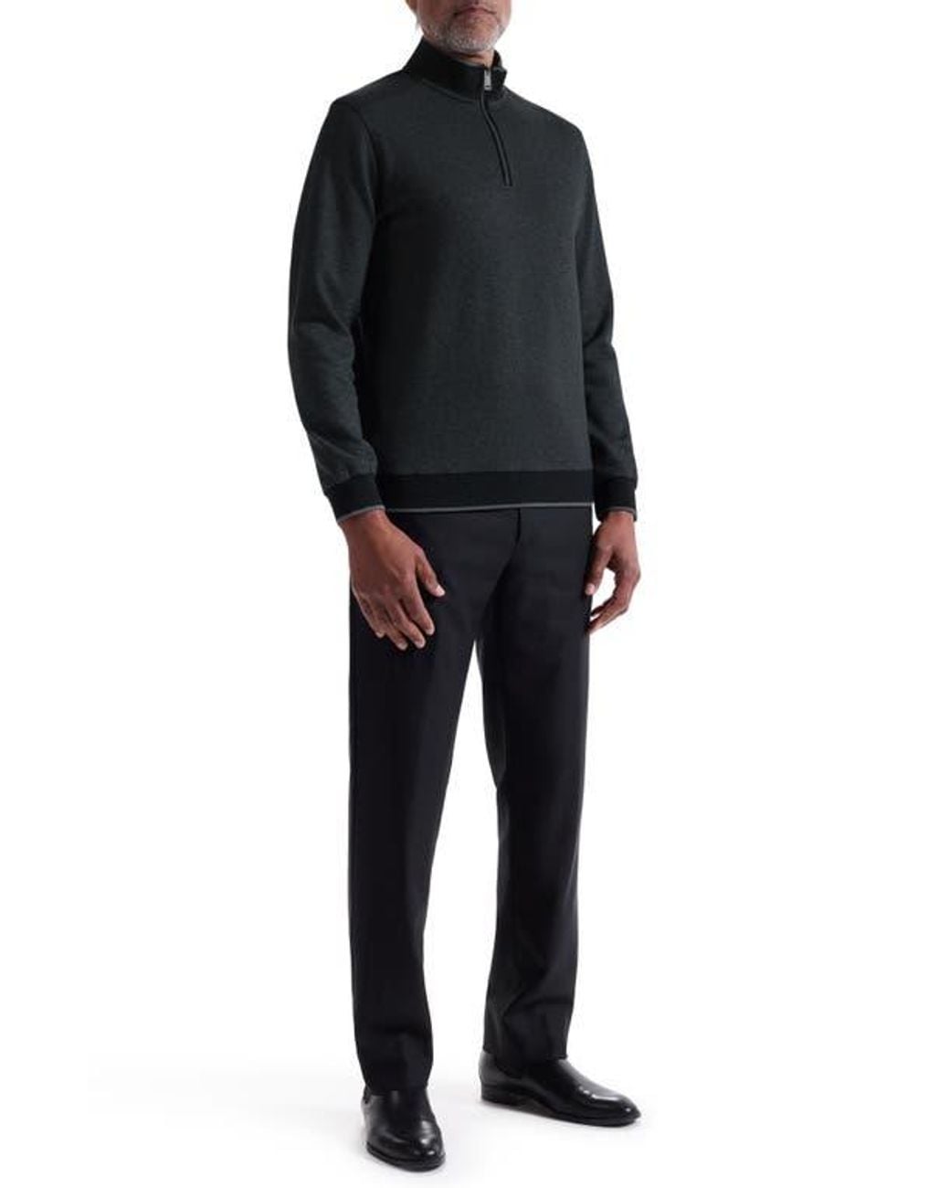 Bugatchi Black Mélange Quarter Zip Top for men