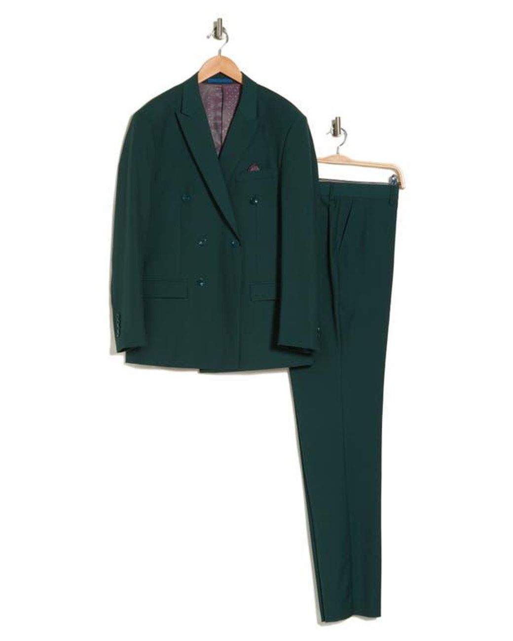 Gino Vitale Green Slim Fit Solid Double Breasted Suit for men