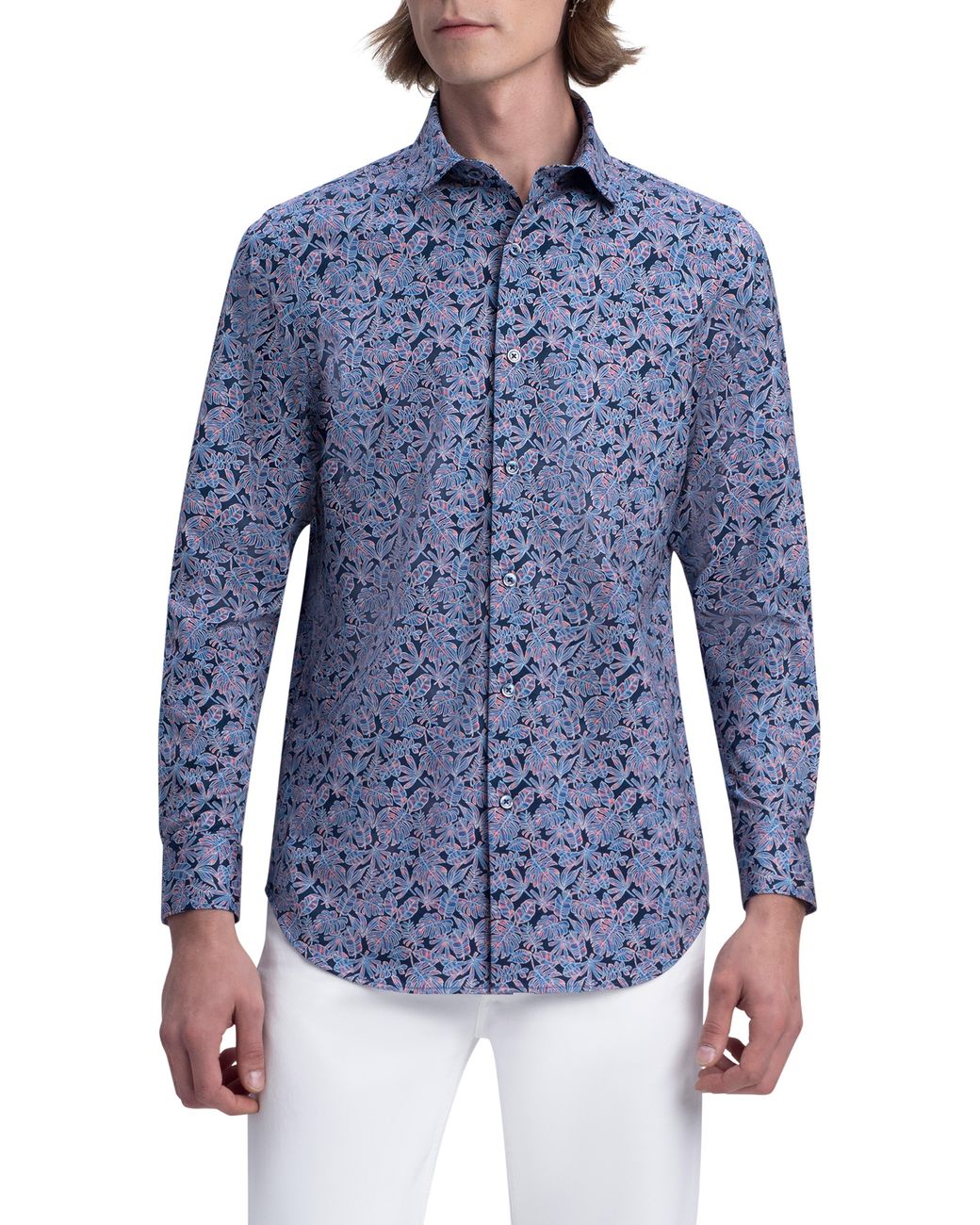 Bugatchi Ooohcotton® Monstera Leaf Print Button-up Shirt In Navy At ...
