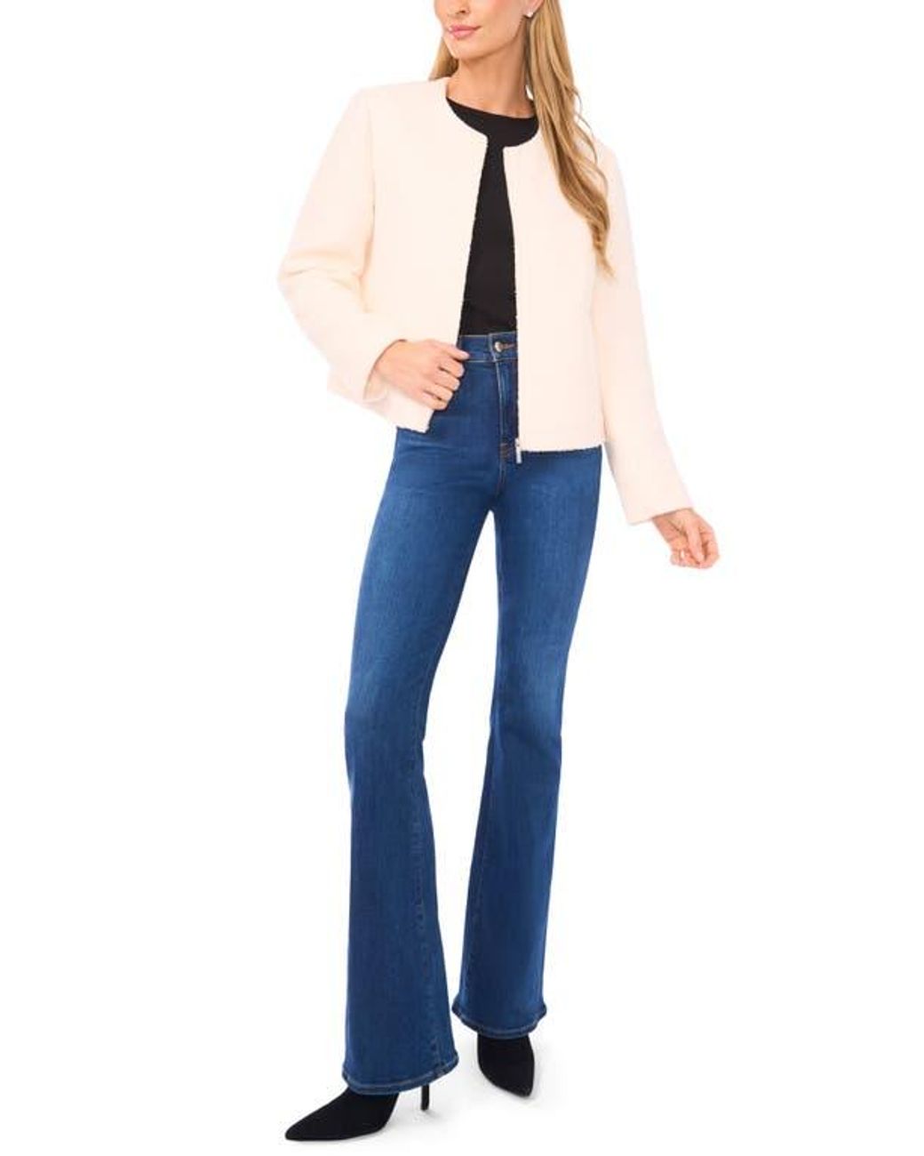 Halogen® Blue High Pile Fleece Crop Zip Jacket