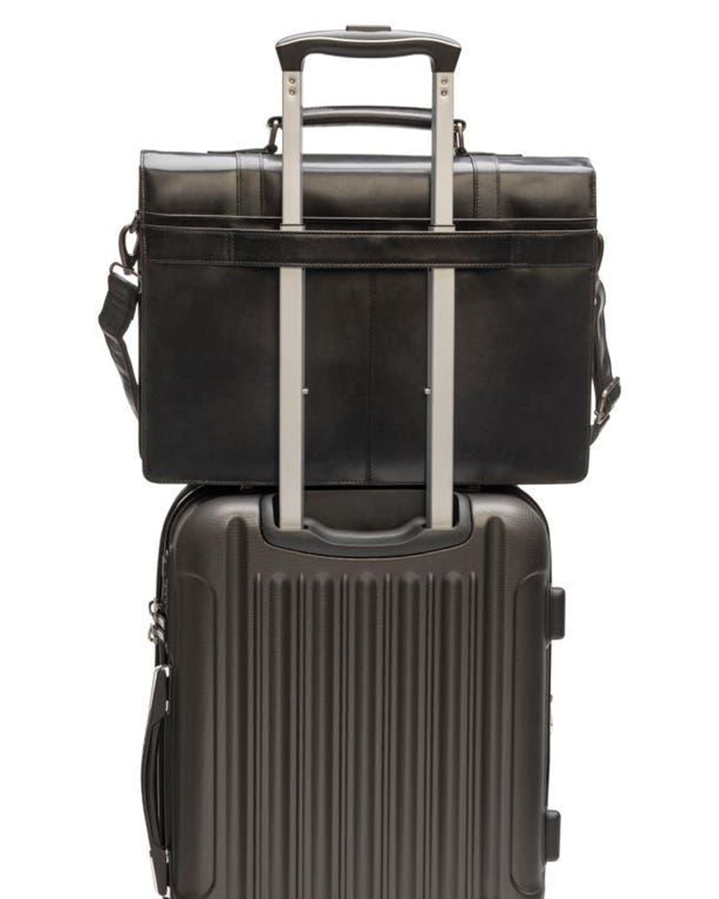Mancini Black Double Compartment Flap Leather Briefcase for men