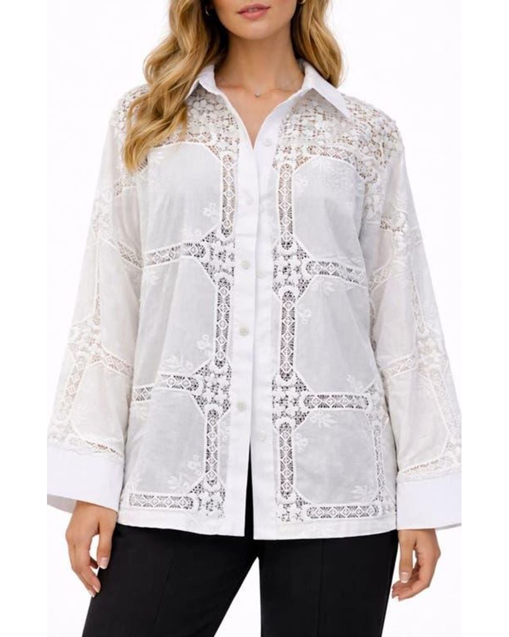 Saachi White Lace Trim Shacket