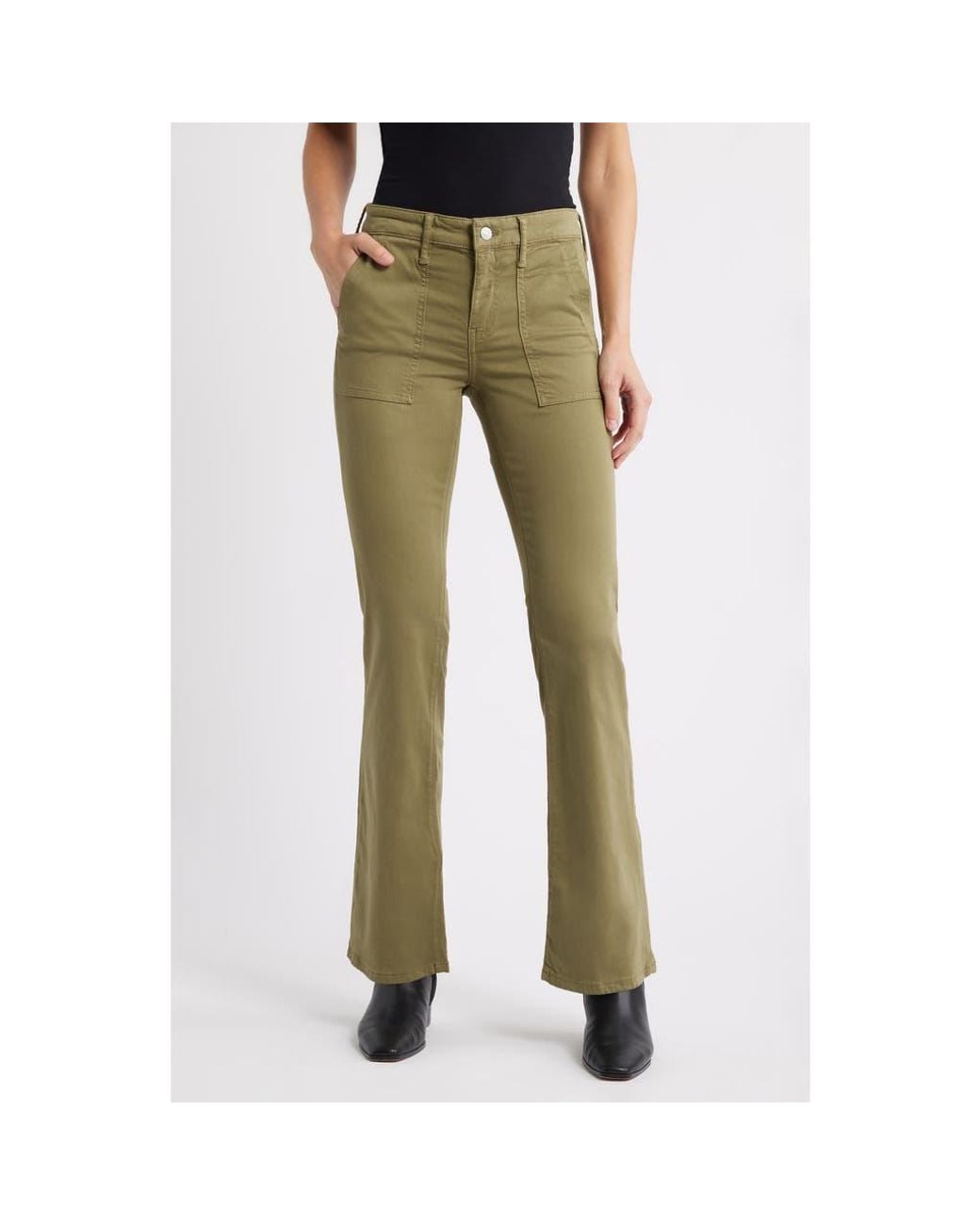 Mavi Green Vicky Patch Pocket Mid Rise Bootcut Sateen Pants