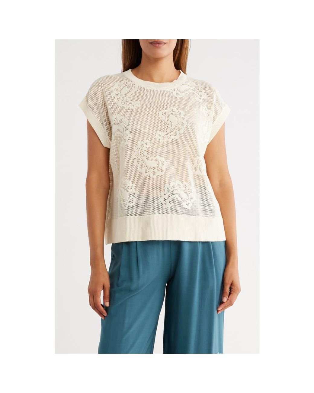 DR2 by Daniel Rainn Cotton Paisley Sweater Tank in Natural | Lyst