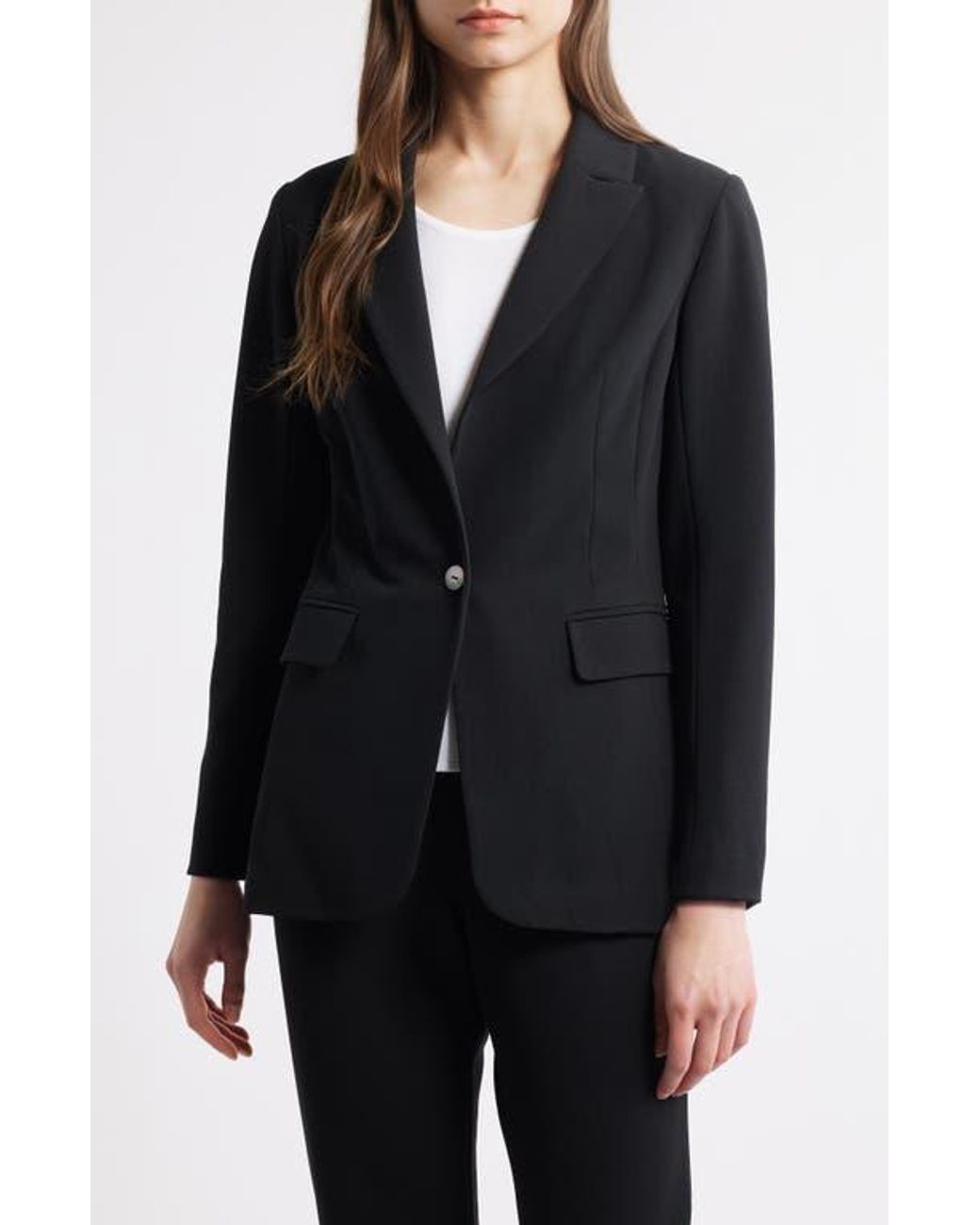 Ming Wang Black X Tanya Foster Deco Crepe One-Button Blazer