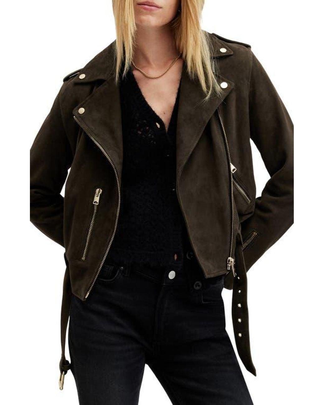 AllSaints Black Suede Moto Jacket