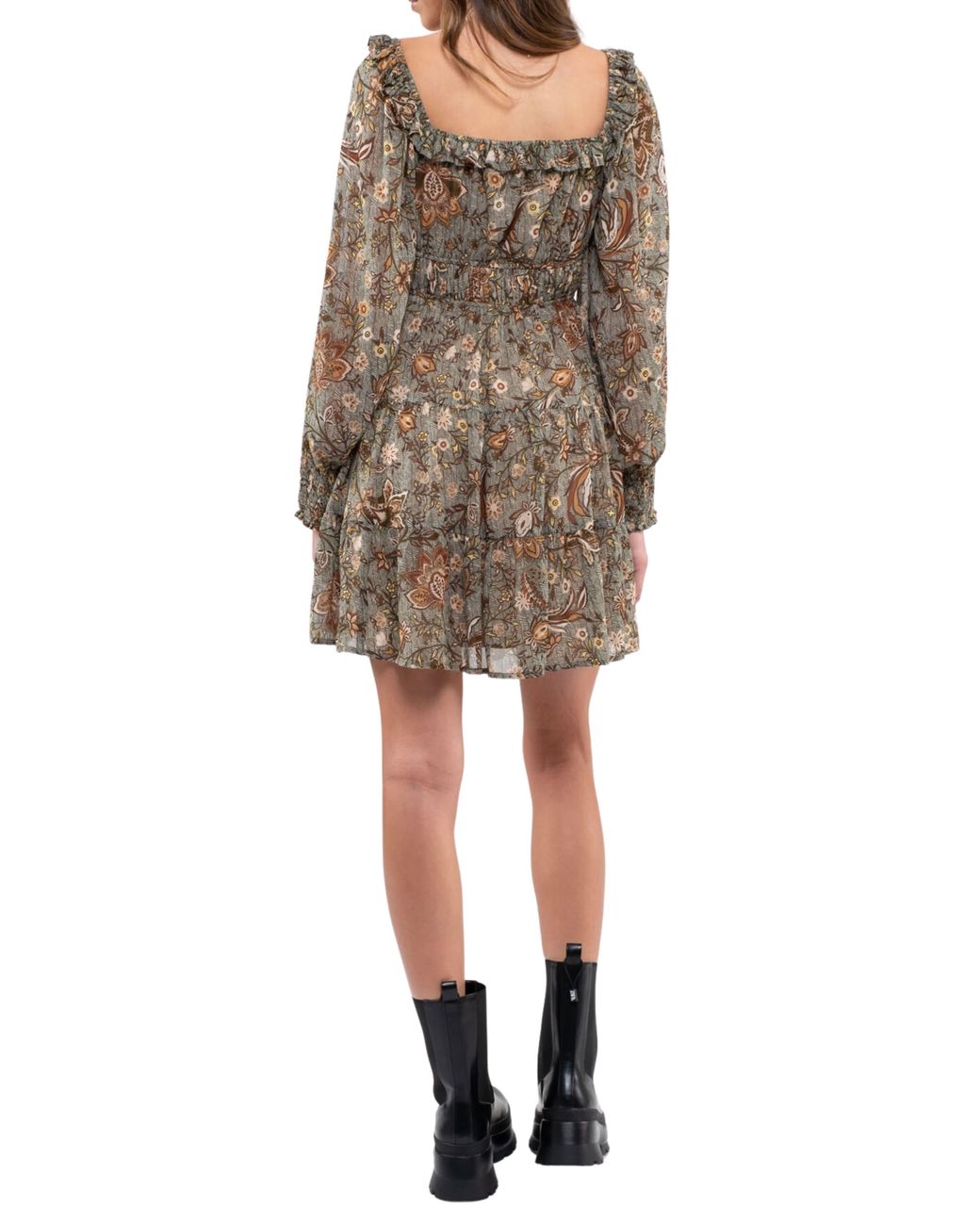 Blu Pepper Paisley Long Sleeve Minidress in Natural | Lyst