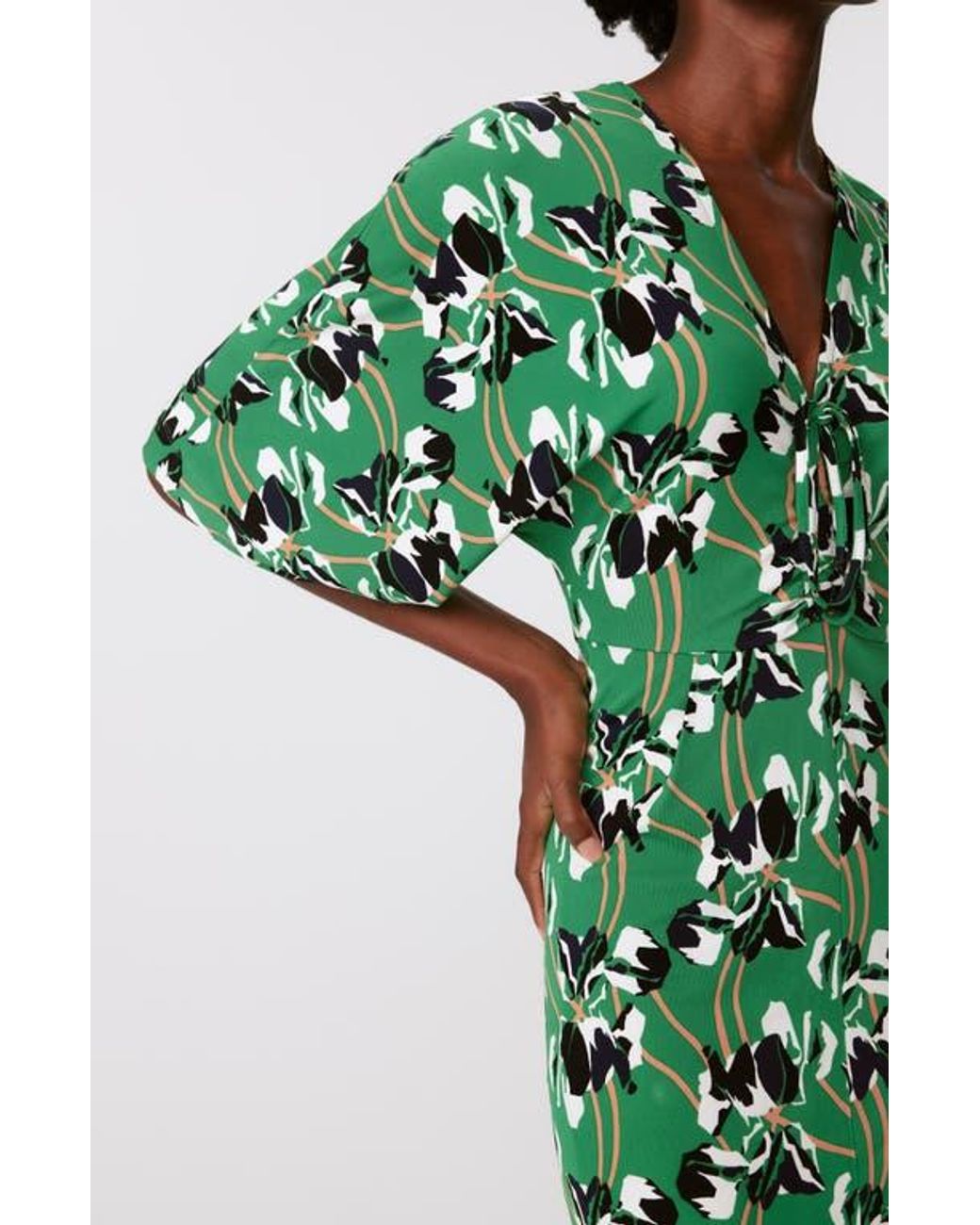 Diane von Furstenberg Green Valerie Floral Elbow Sleeve Dress