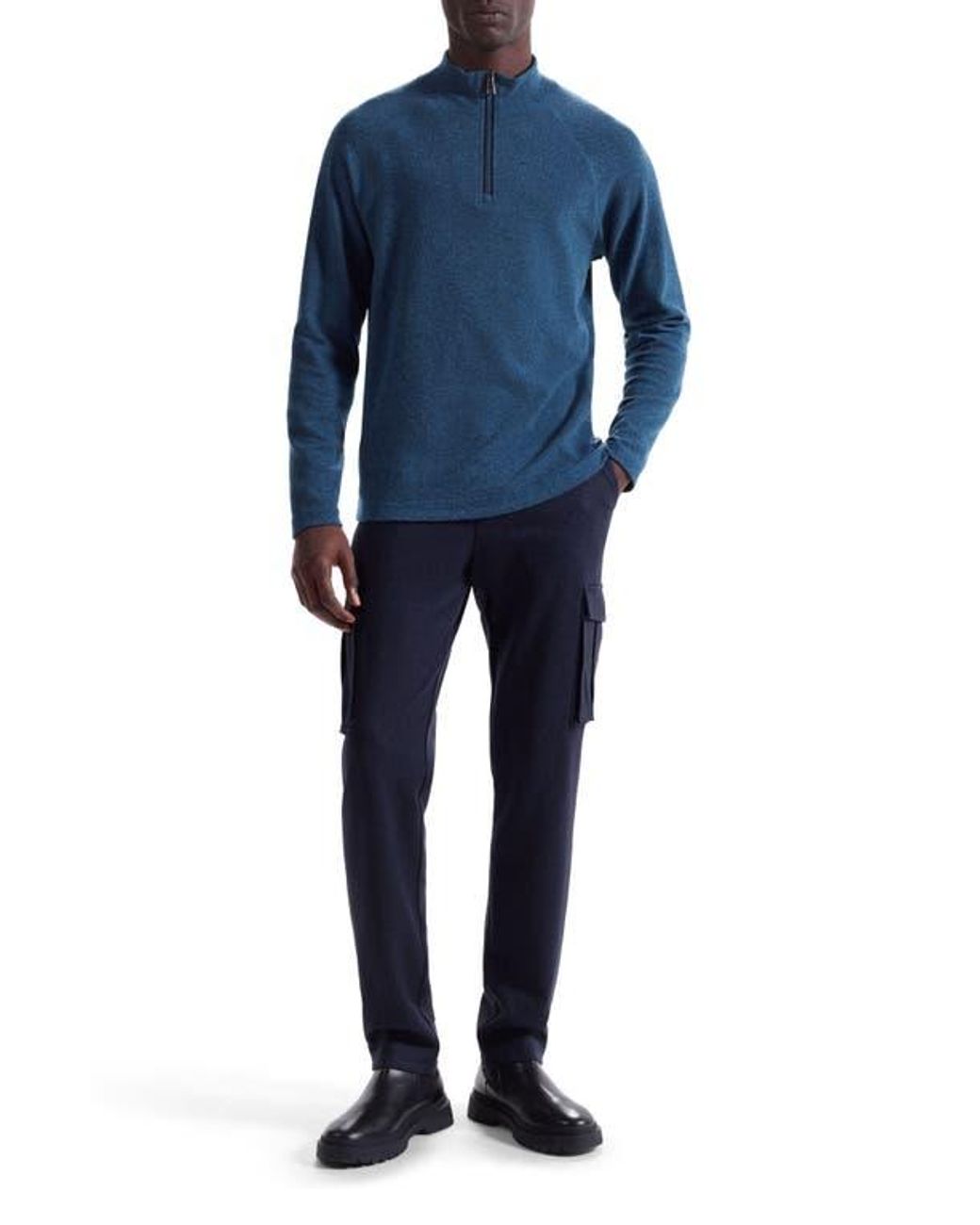Bugatchi Blue Brushed Cotton Blend Quarter Zip Pullover for men