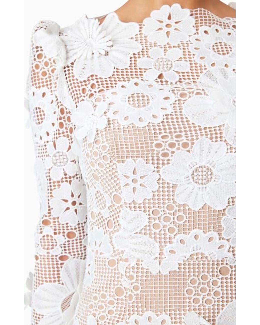 Elliatt Autumn Floral Lace Long Sleeve Cocktail Dress in White | Lyst