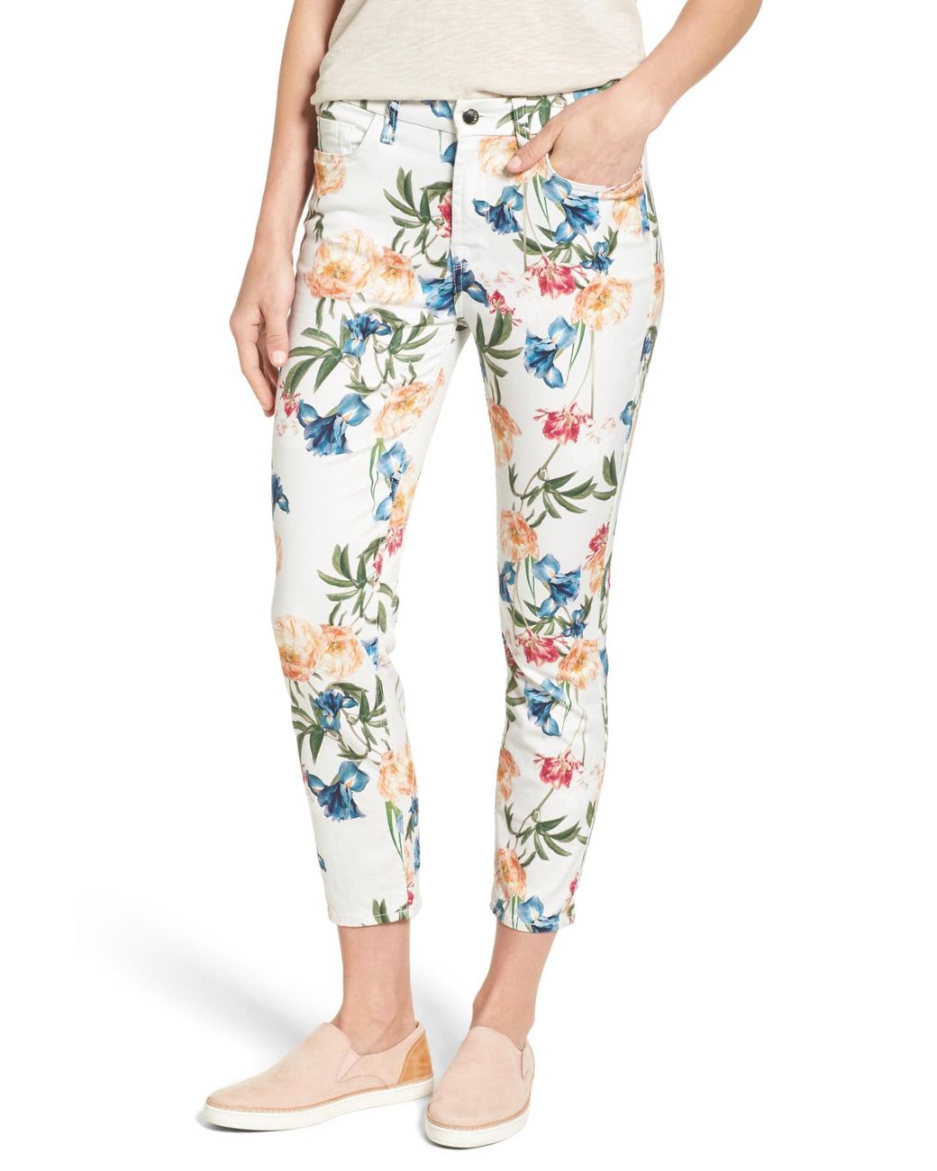 Jen7 Denim Floral Print Crop Skinny 