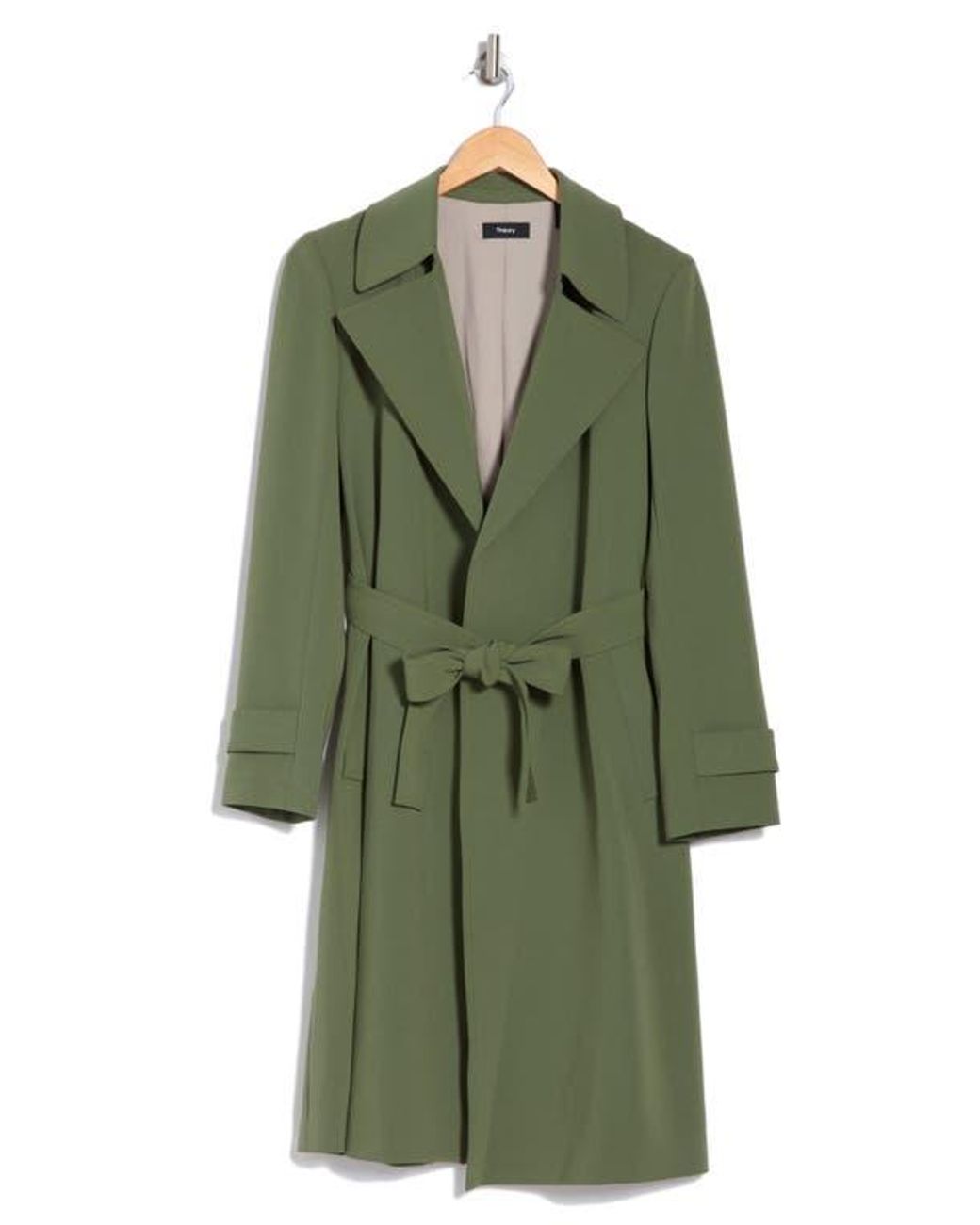 Theory Oaklane Admiral Crepe Trench Coat in Green | Lyst 