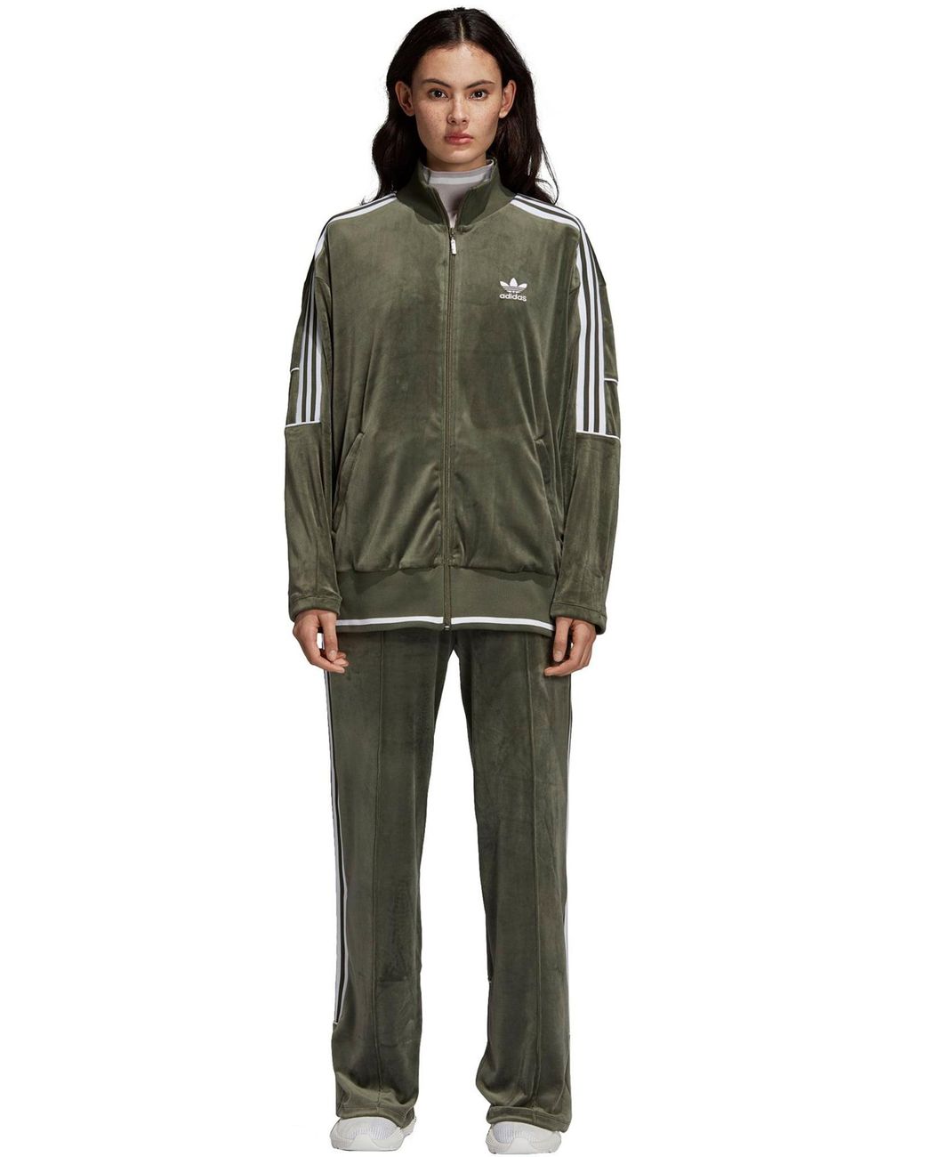 adidas Striped Stretch-velvet Track Jacket in Green | Lyst