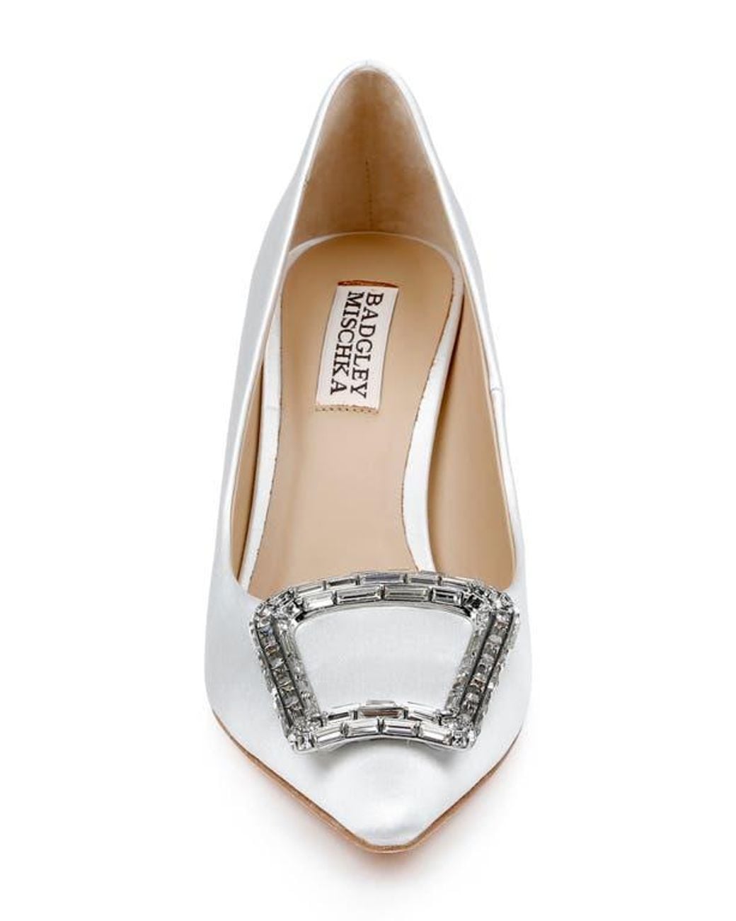 Badgley Mischka White Jeweled Pointed Toe Satin Pumps