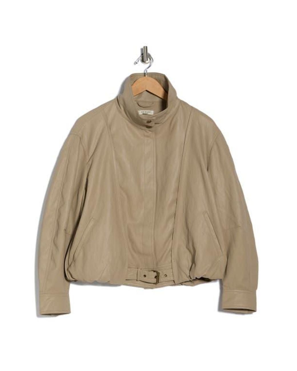 Max Studio Natural Faux Leather Bomber Jacket