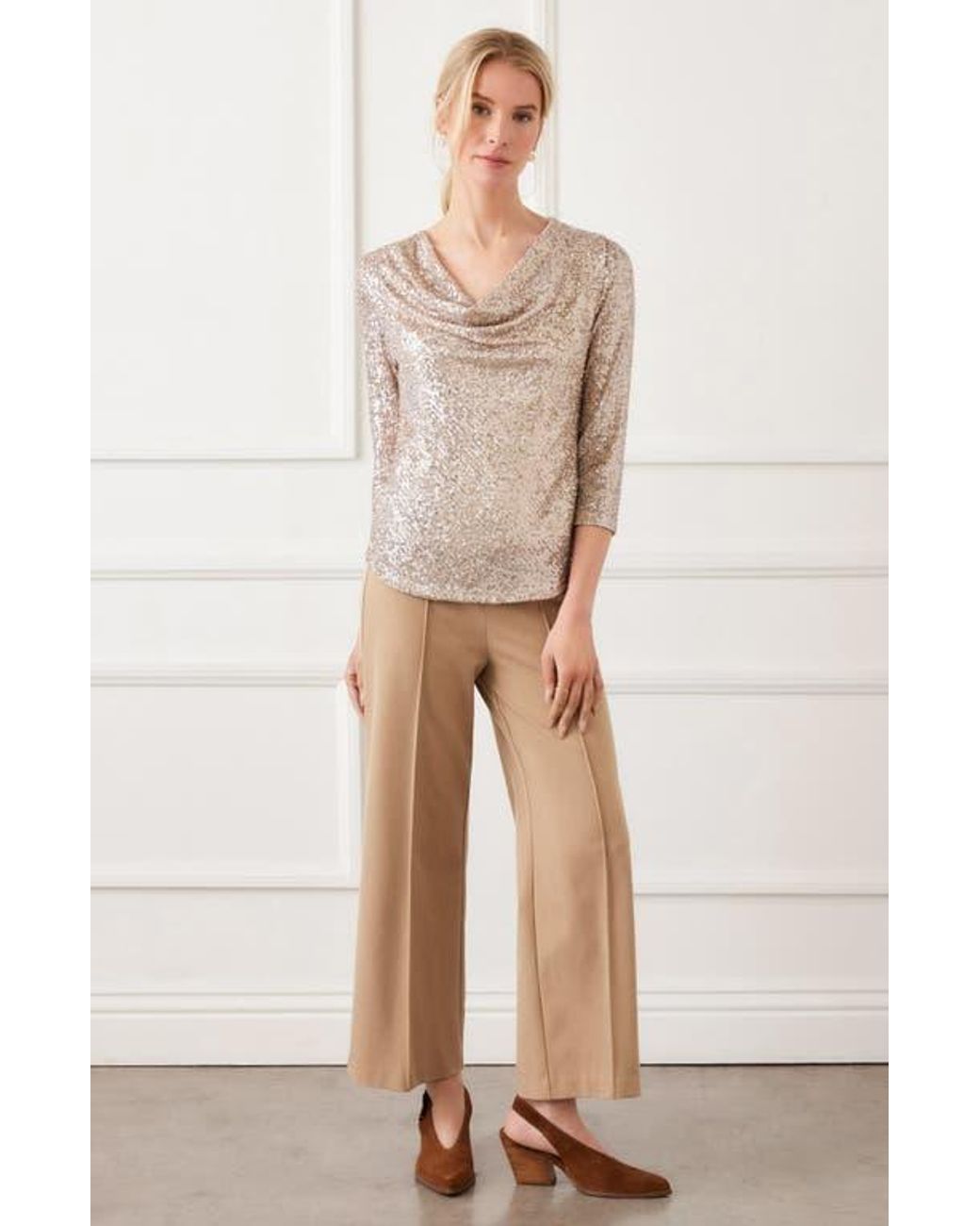 Karen Kane Multicolor Sequin Drape Neck Top