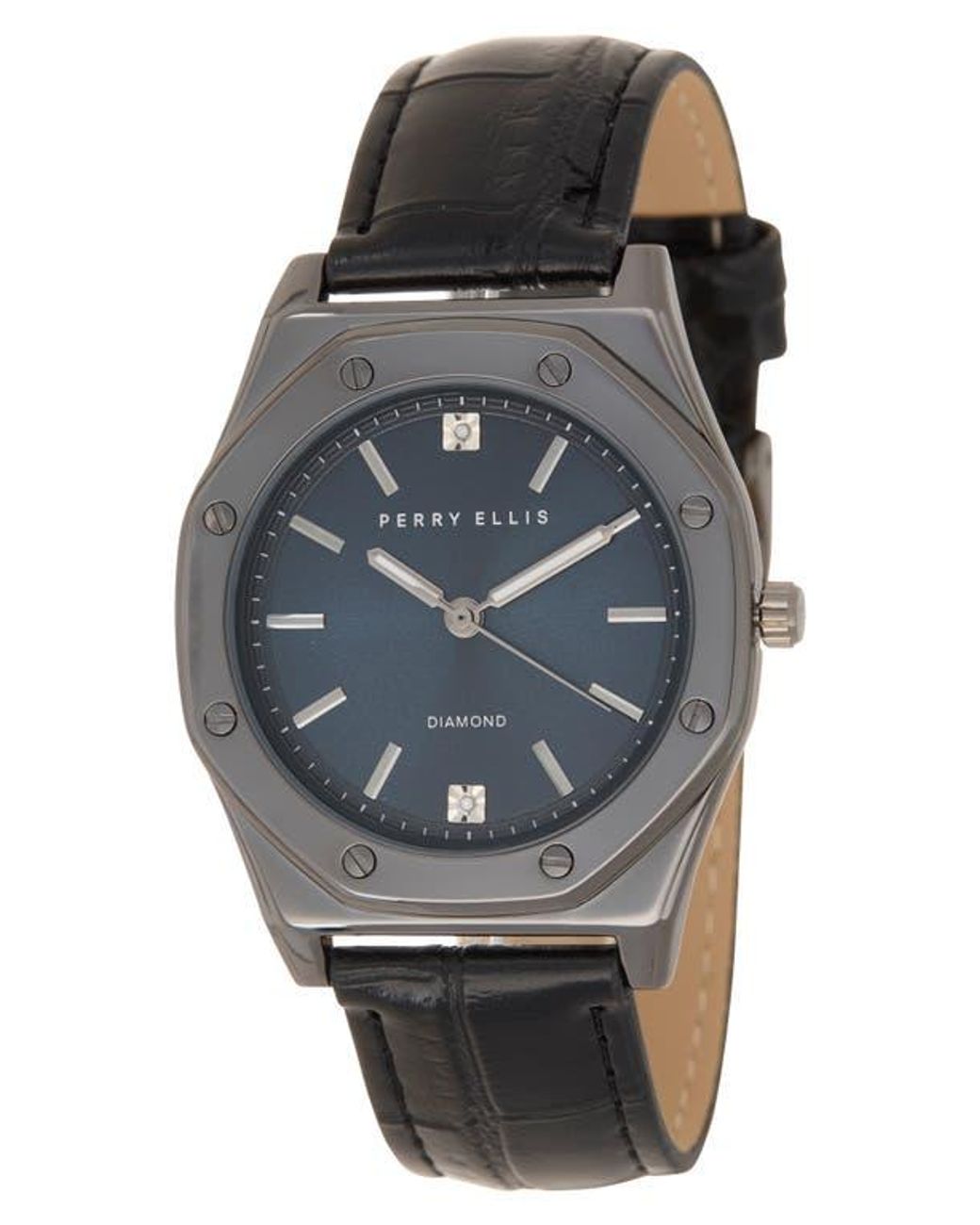 Perry Ellis Diamond Ultraslim Faux Leather Strap Watch, 40Mm in Gray ...