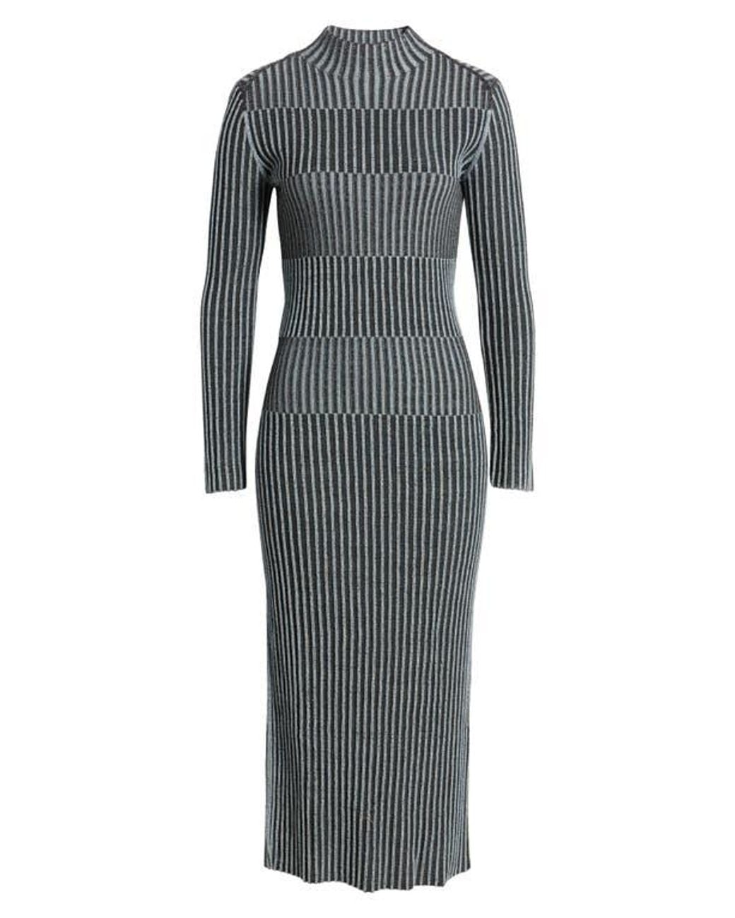 COS Stripe Long Sleeve Mock Neck Rib Sweater Dress in Blue | Lyst