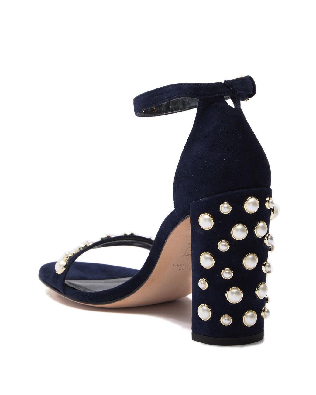 Stuart Weitzman More Pearls Block Heel Suede Sandal Lyst