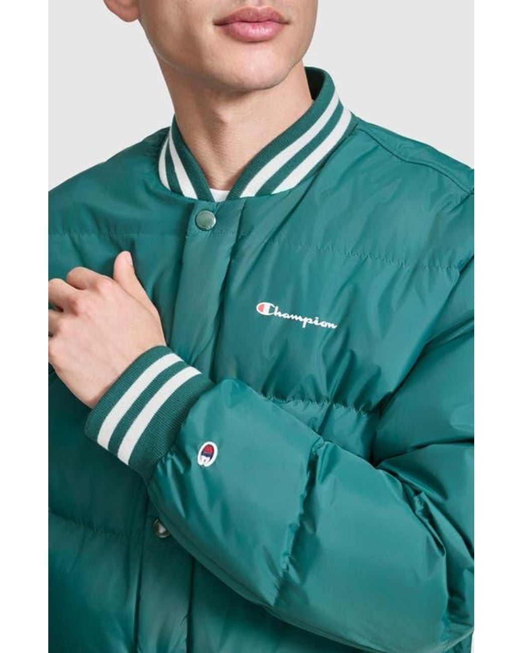 Champion Green Varsity Quilted Bomber Jacket for men