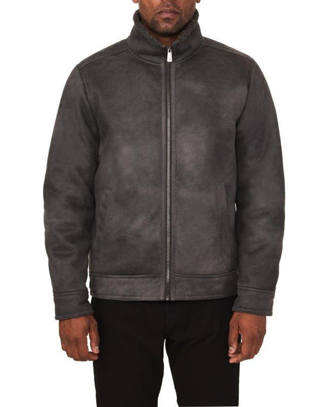 Rainforest Faux Shearling Lined Leather Aviator Jacket in Gray for Men Lyst