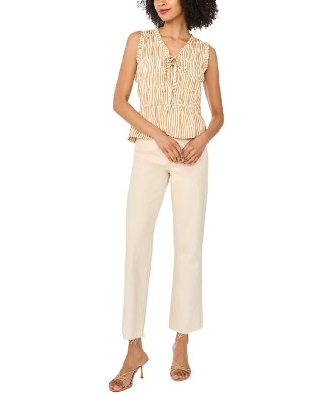 Halogen® Natural Sleeveless Ruffle Gathered Top