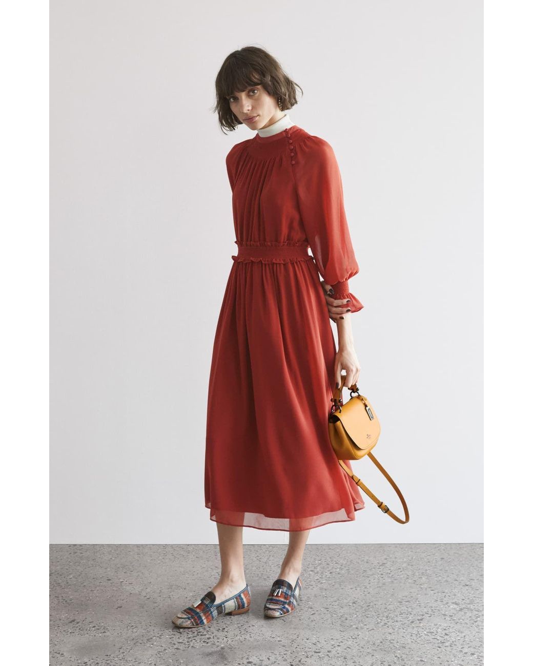 Long Sleeve Chiffon Midi Dress 