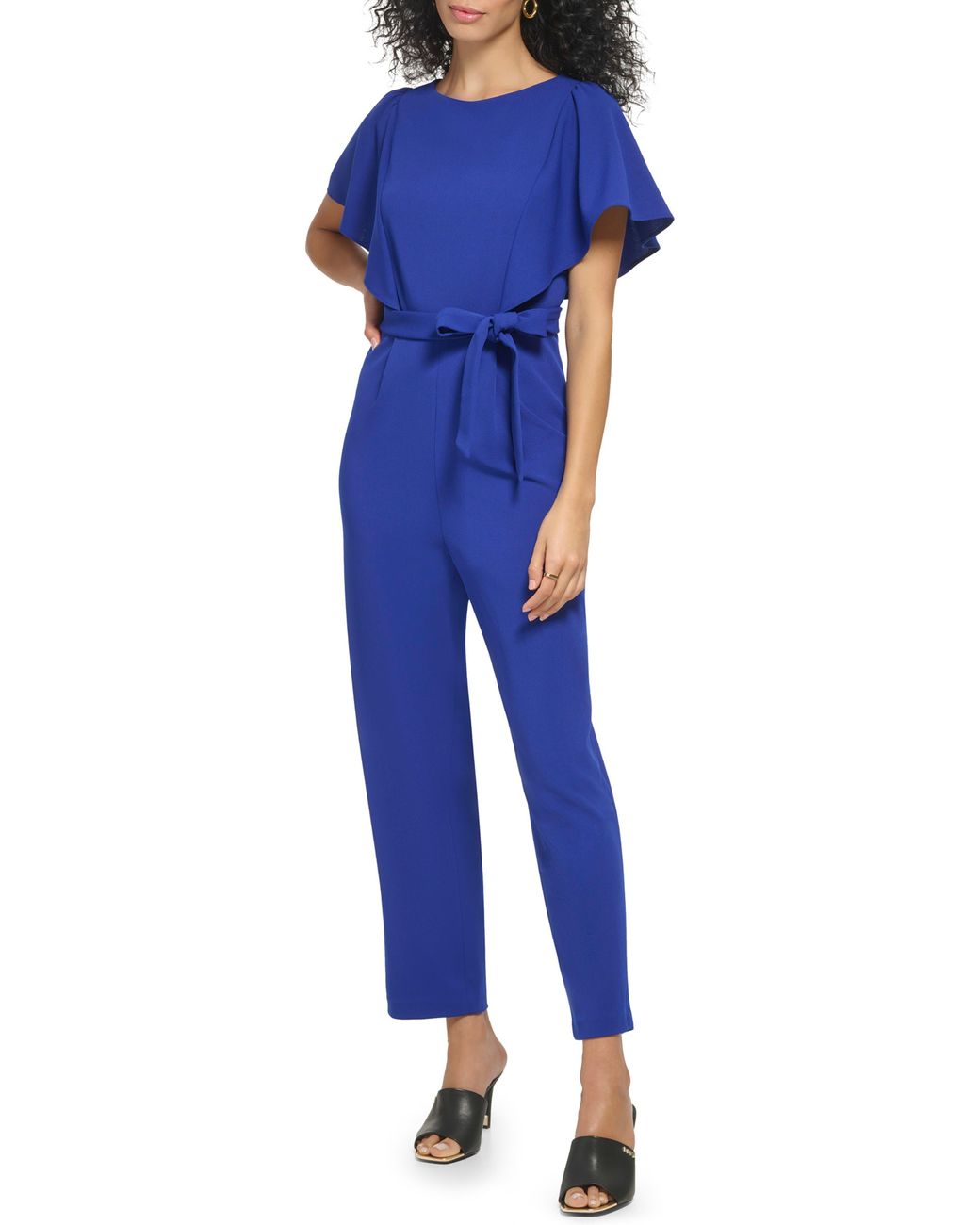 DKNY Flutter Sleeve Jumpsuit in Blue | Lyst