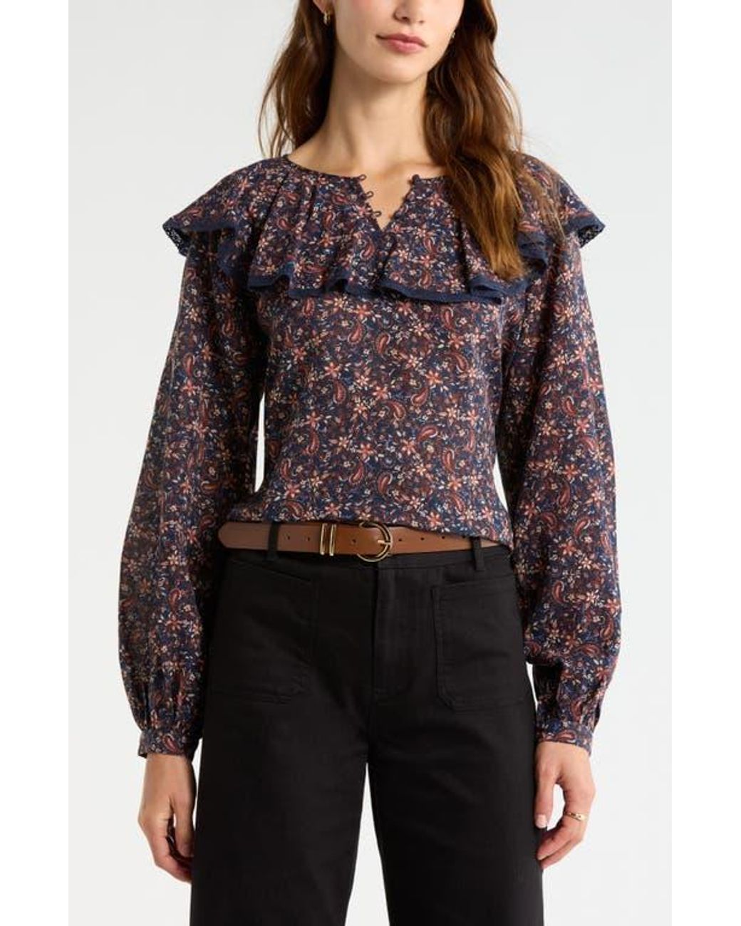 Treasure & Bond Black Ruffle Collar Top