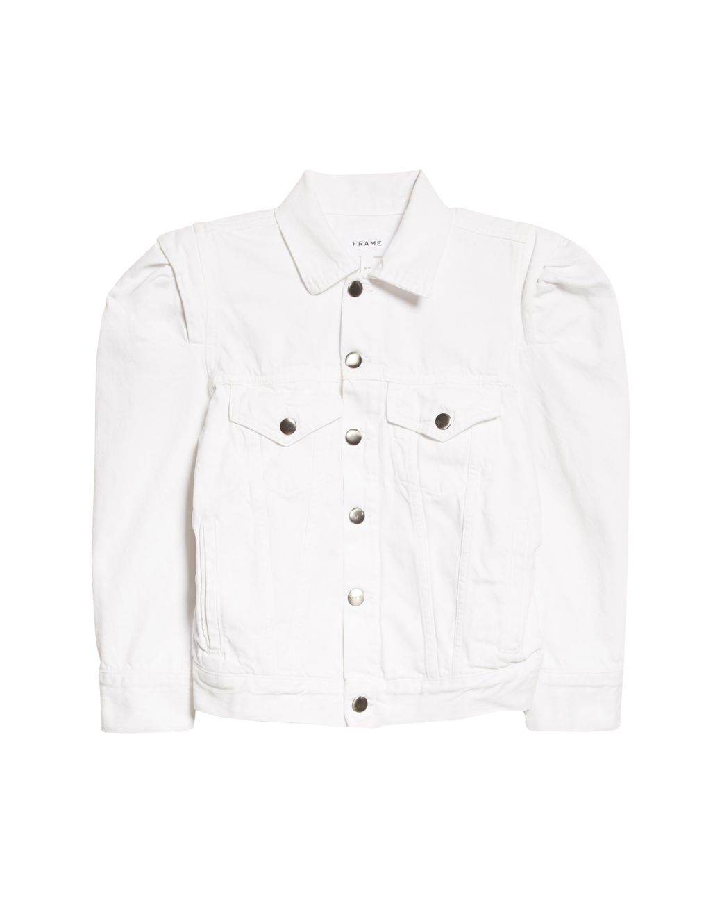 FRAME Rosette Puff Sleeve Denim Jacket In Rumpled Blanc At Nordstrom