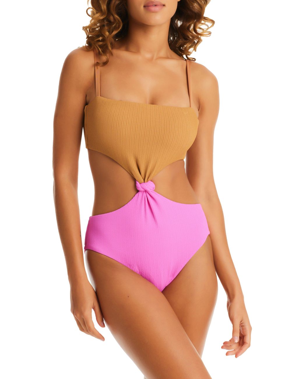 Sanctuary Cutout Ribbed Knit Onepiece Bikini in Red Lyst