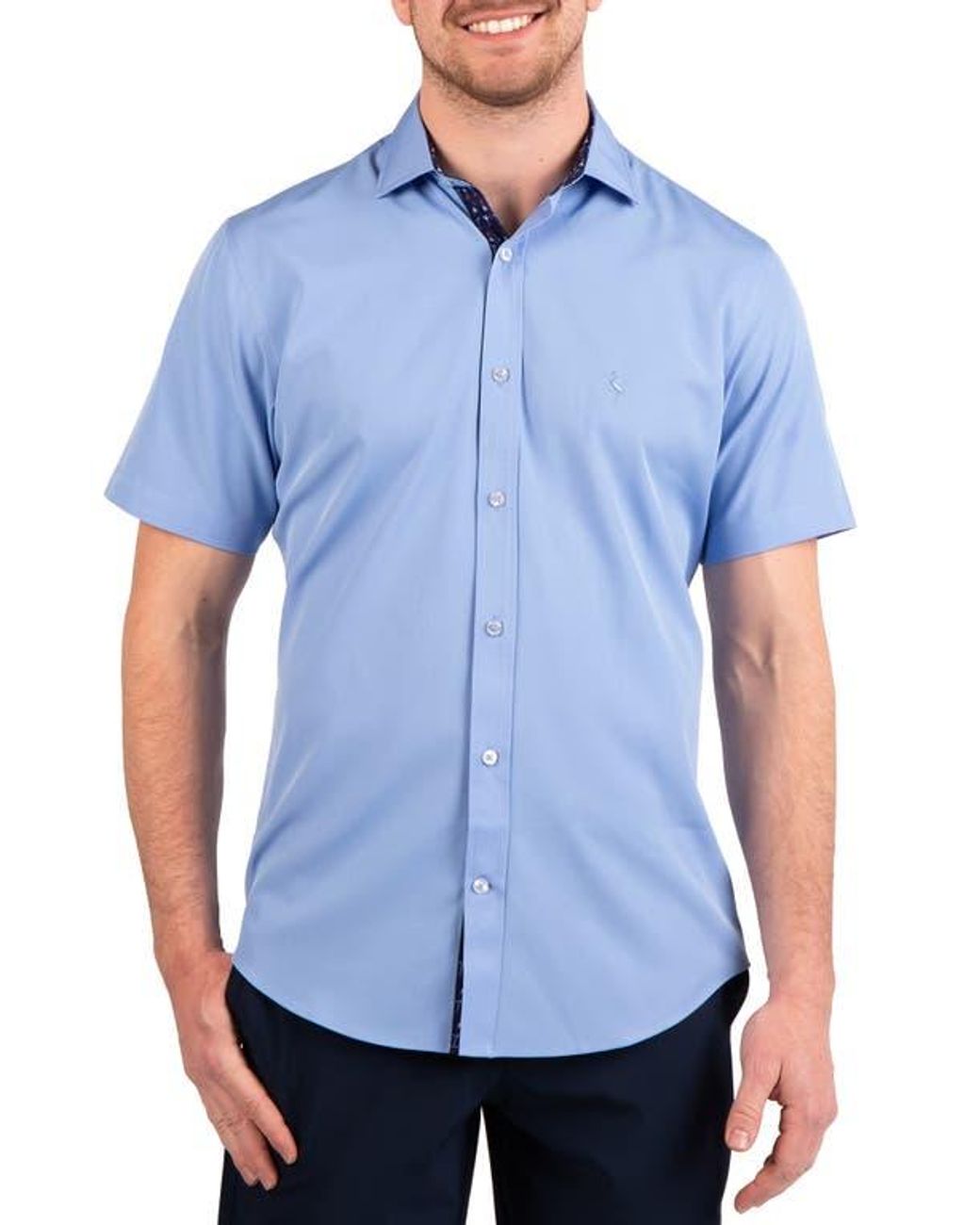 Tailorbyrd Blue Solid Performance Short Sleeve Shirt for men