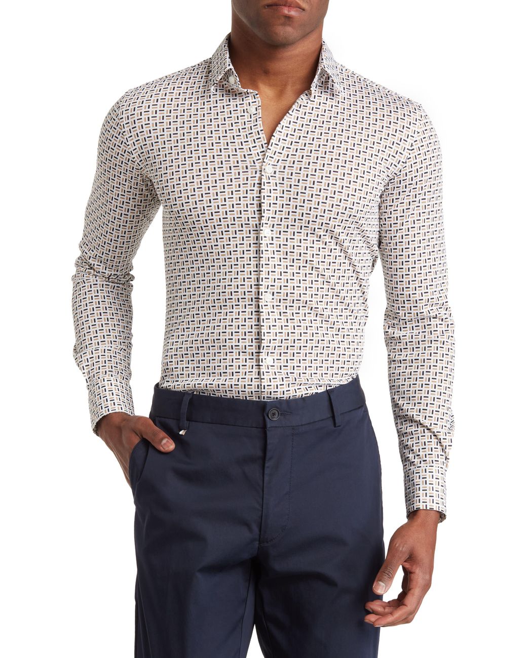 BOSS by HUGO BOSS Hugo Roan Rectangle Box Print Dress Shirt in White