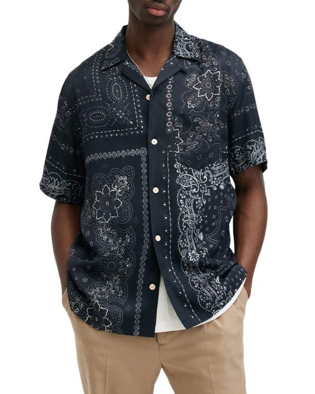 AllSaints Jalisco Bandana Print Camp Shirt in Blue for Men | Lyst