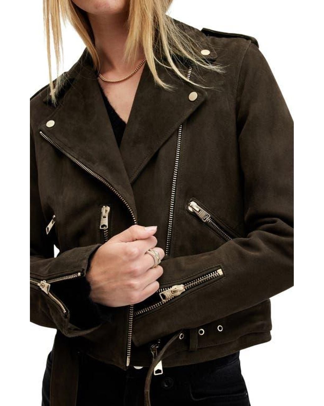 AllSaints Black Suede Moto Jacket