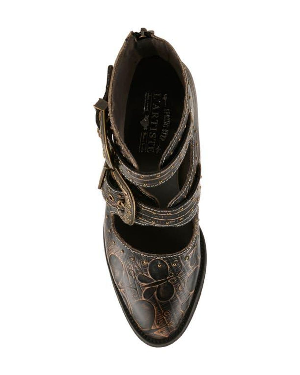 Spring Step Black Notched Nature Buckled Bootie