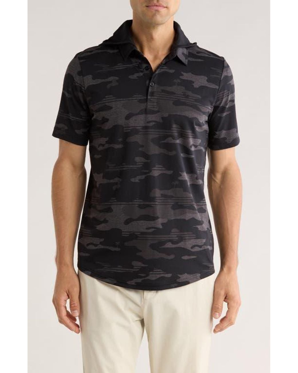Travis Mathew Black Showdown Stealth Knit Polo for men