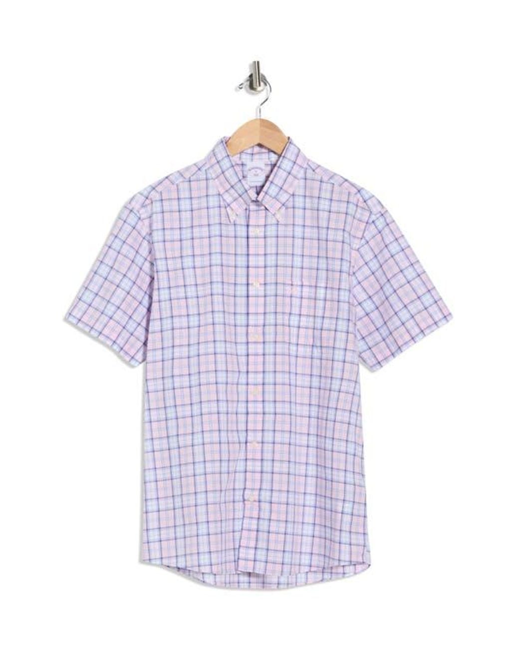 Brooks Brothers Purple Sport Fit Plaid Short Sleeve Button-Down Shirt for men
