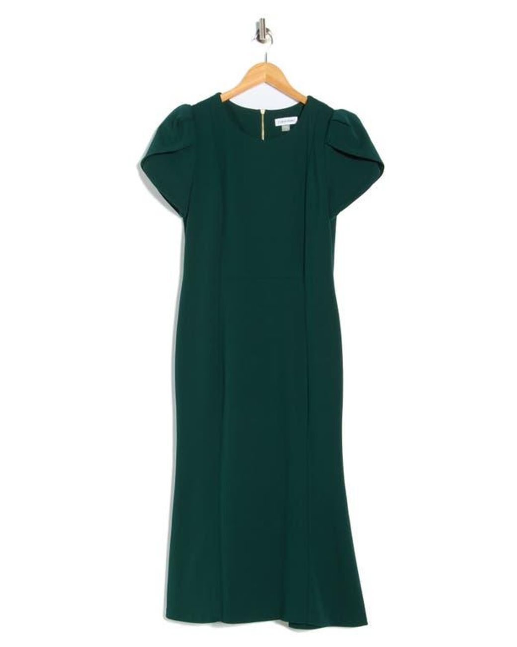 Calvin Klein Tulip Sleeve Crepe A-Line Midi Dress in Green | Lyst