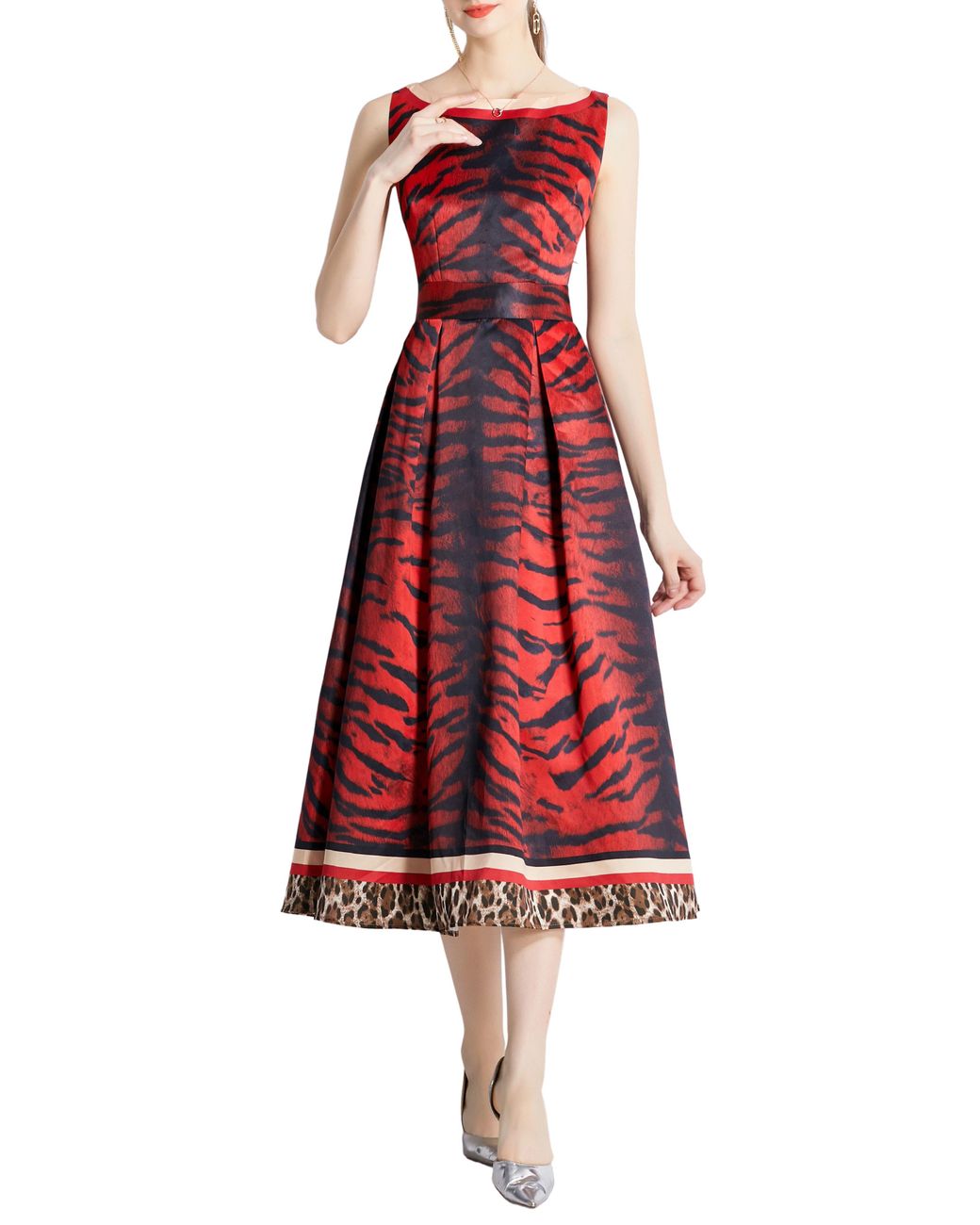 Kaimilan Mix Print Fit & Flare Dress in Red | Lyst