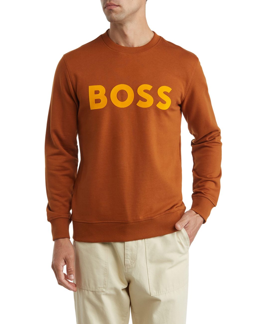 BOSS by HUGO BOSS Stadler Crewneck Cotton Sweatshirt in Orange for Men |  Lyst