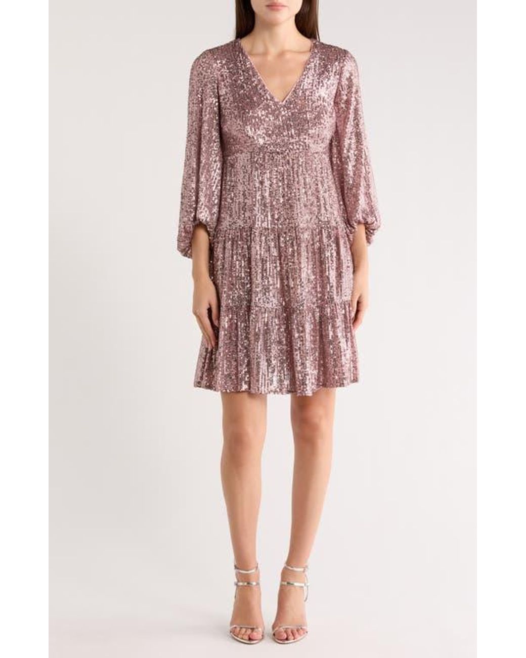 Eliza J Balloon Sleeve Sequin Skater Dress in Pink | Lyst Eliza J Balloon Sleeve Sequin Skater Dress in Pink | Lyst