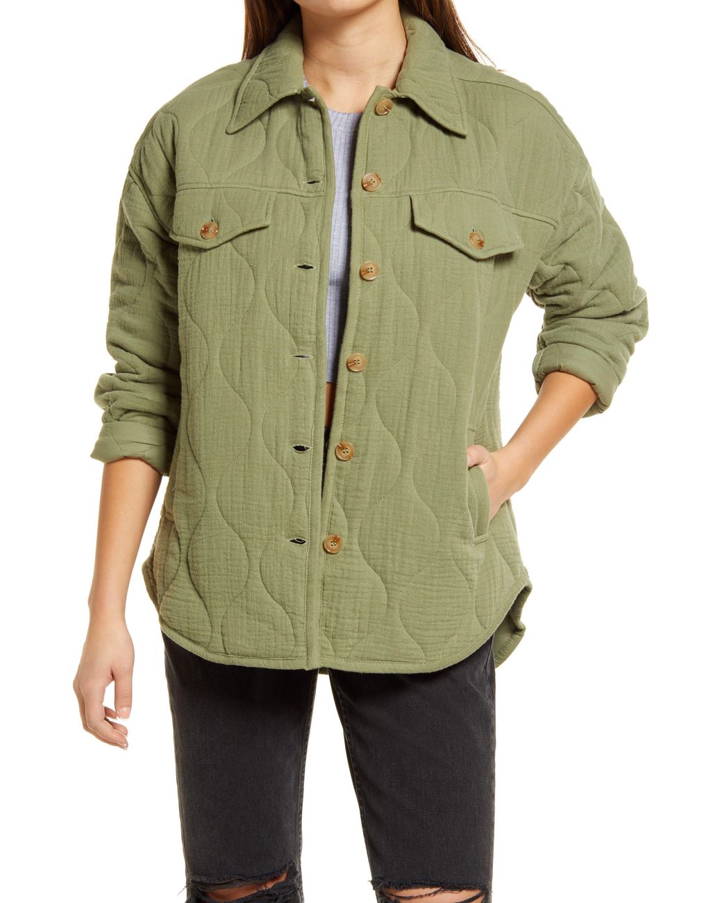 Blank NYC Quilted Shacket In Back To Me At Nordstrom Rack in Green Lyst