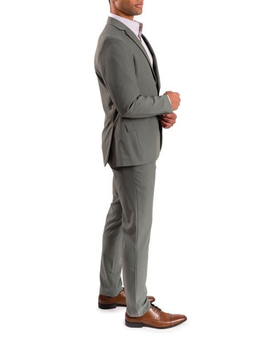 Savile Row Gray Bi-Stretch Solid 2-Piece Suit for men
