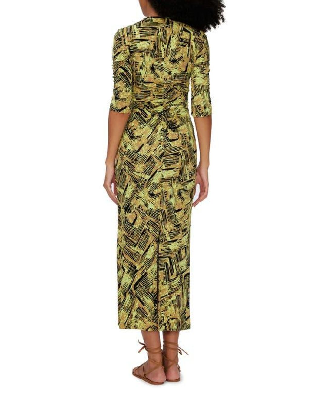 Diane von Furstenberg Green Alba Ruched Midi Dress