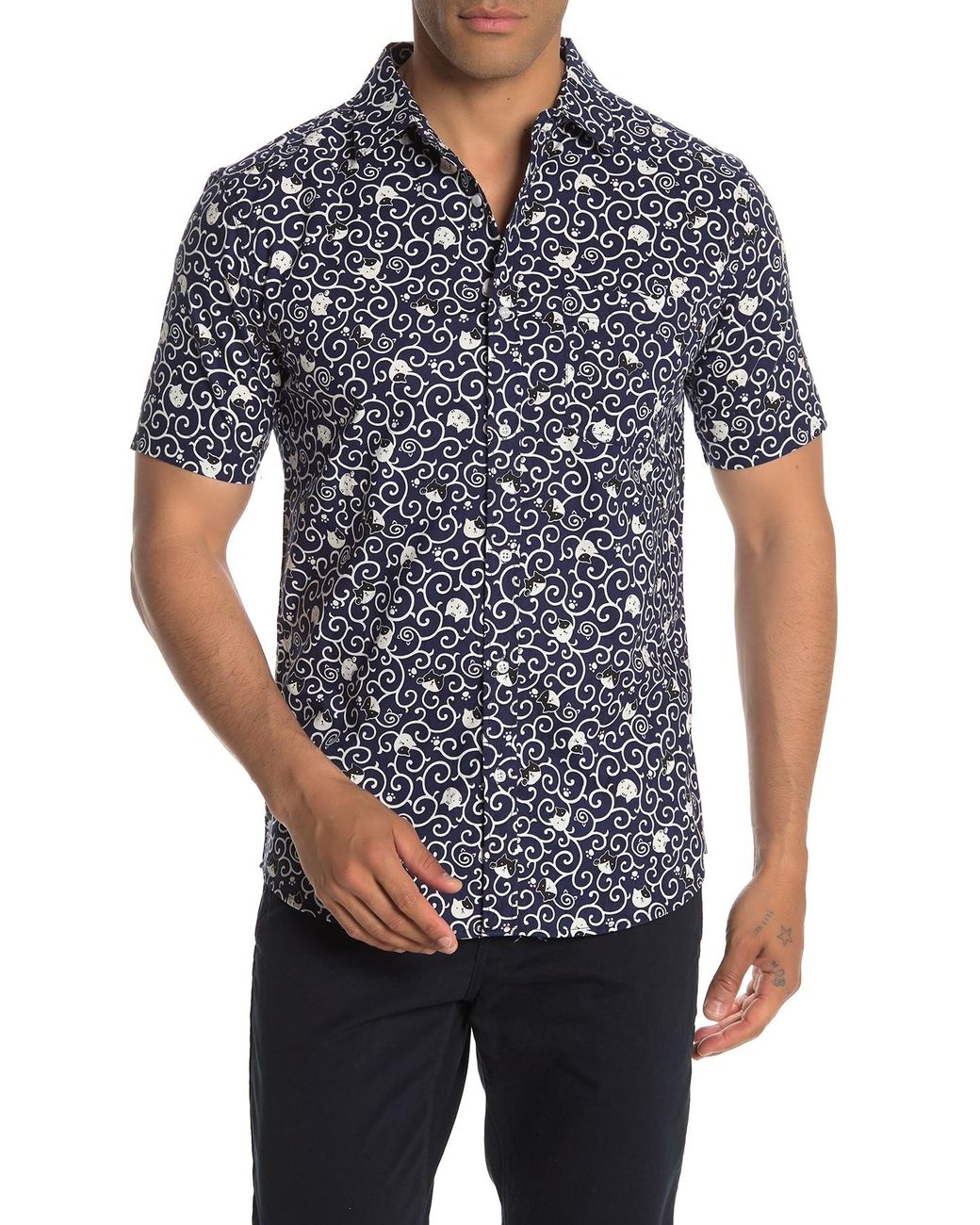 Loft 604 Cotton Short Sleeve Cat Print 