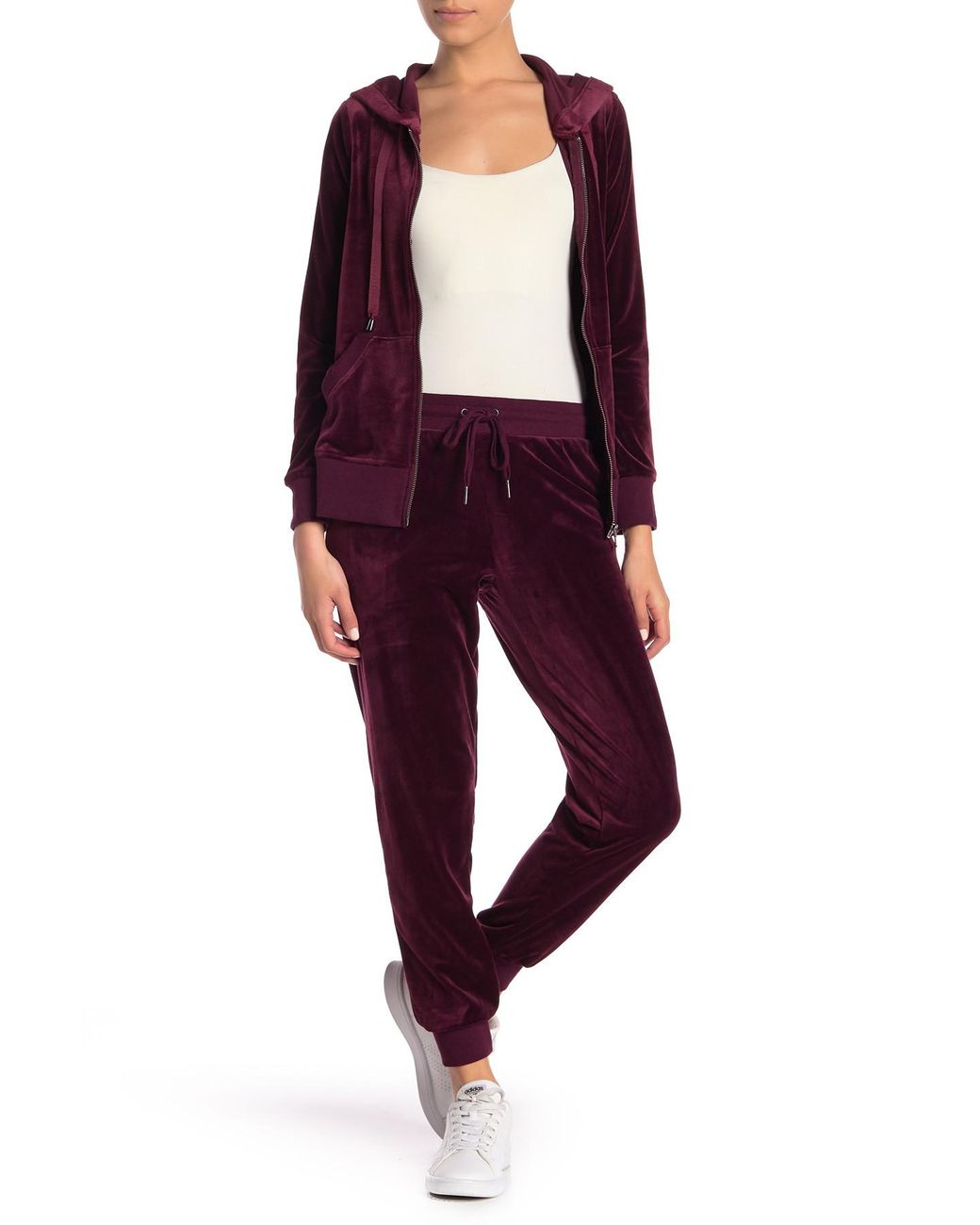 Cable & Gauge Drawstring Waist Velour Jogger Pants (petite) in Purple